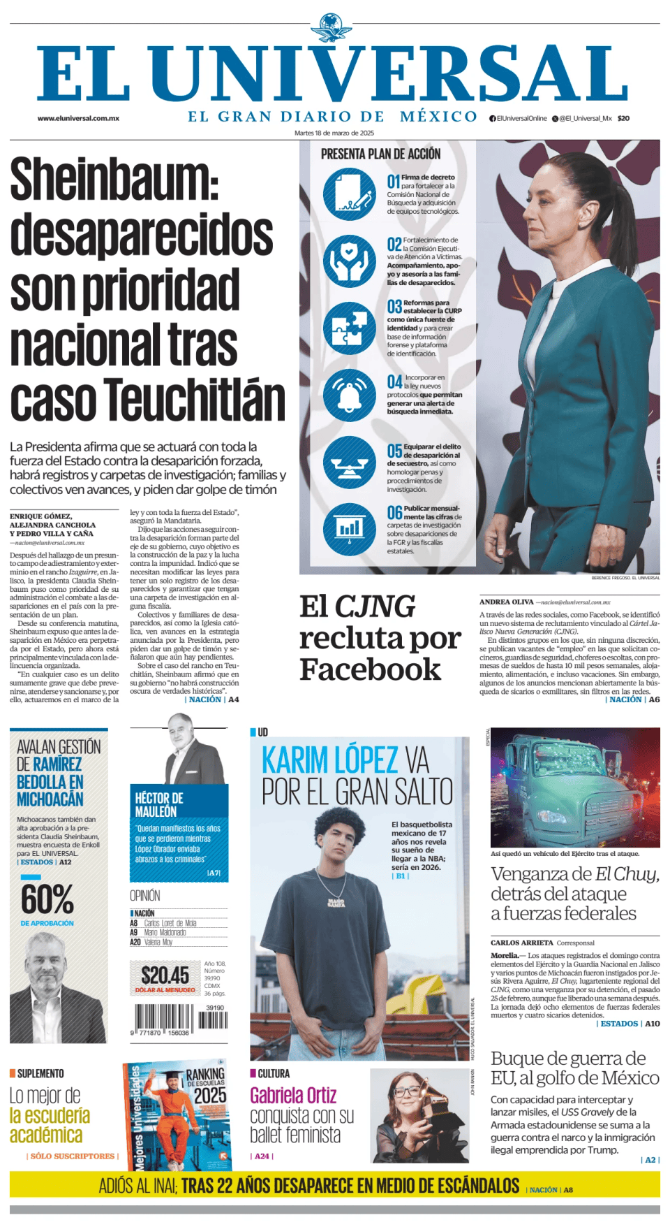 Prima-pagina-El-Universal-edizione-di-oggi-20250318