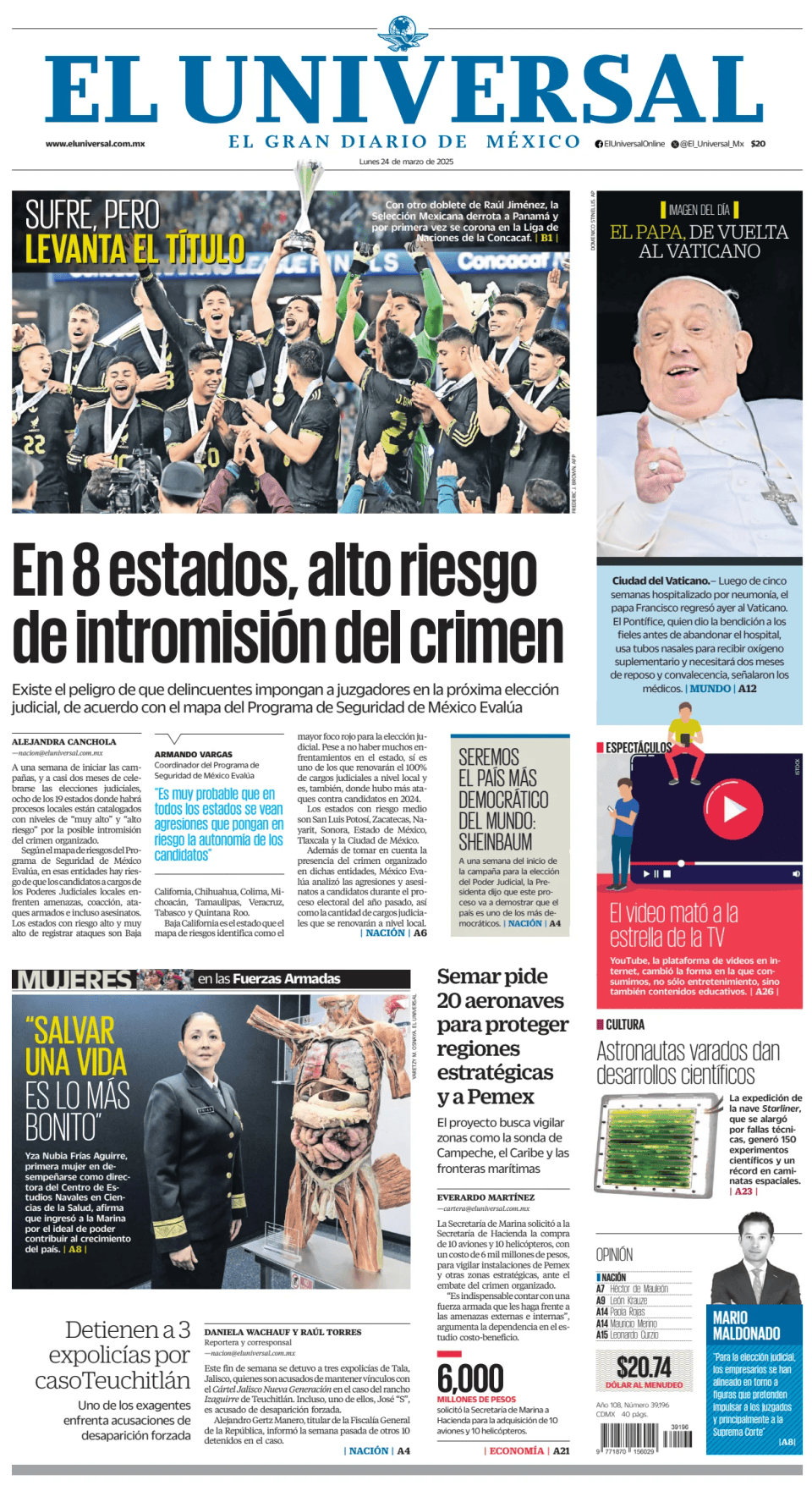 Prima-pagina-El-Universal-edizione-di-oggi-20250324