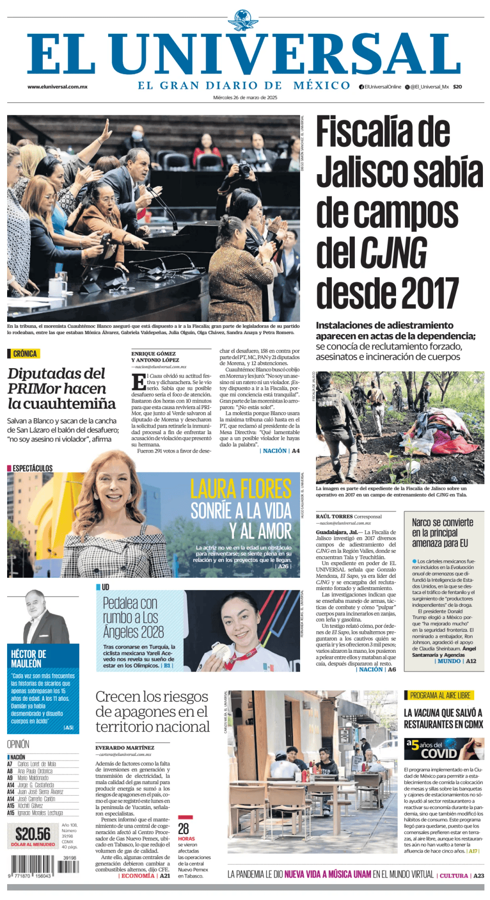 Prima-pagina-El-Universal-edizione-di-oggi-20250326