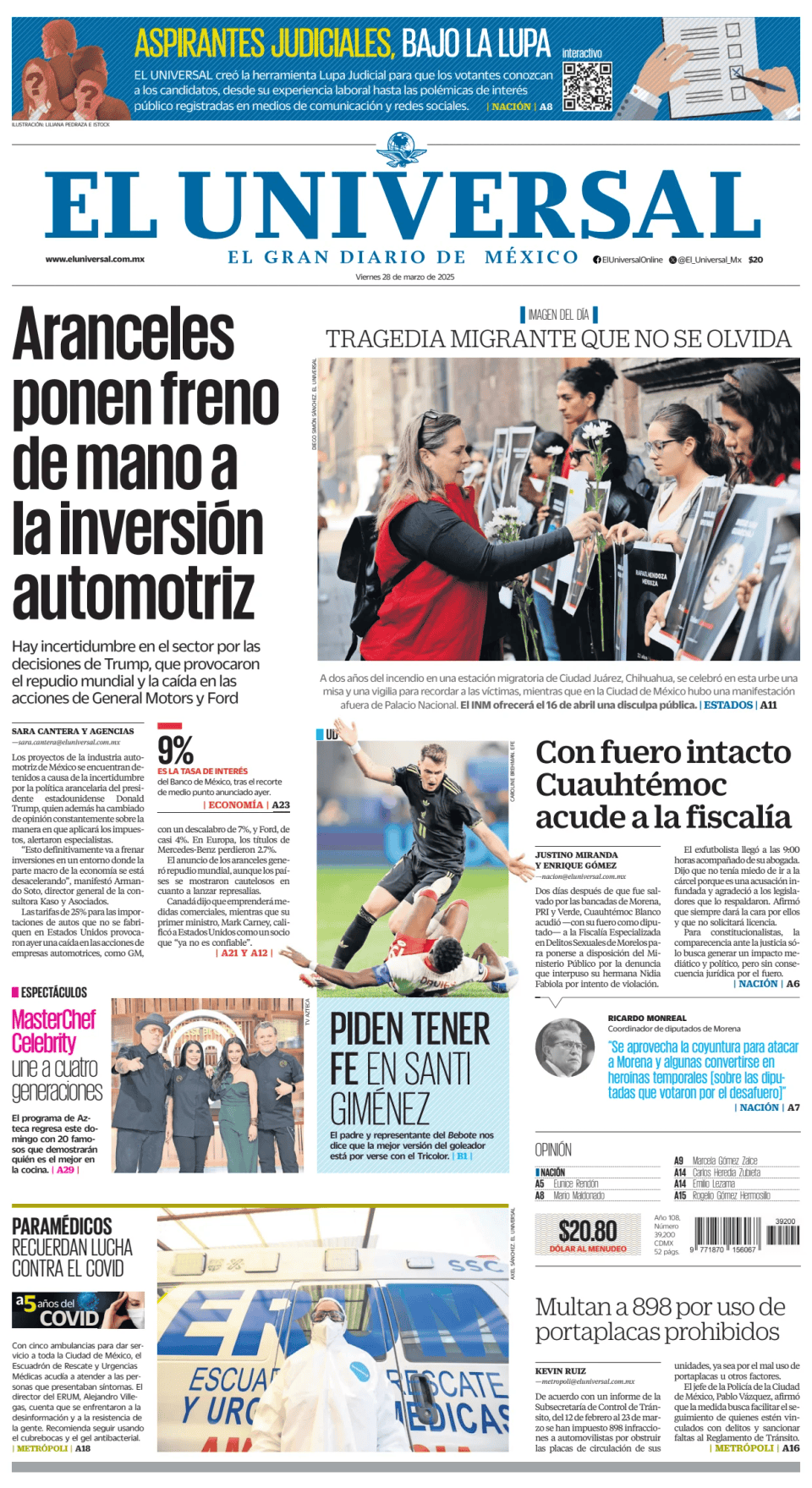 Prima-pagina-El-Universal-edizione-di-oggi-20250328