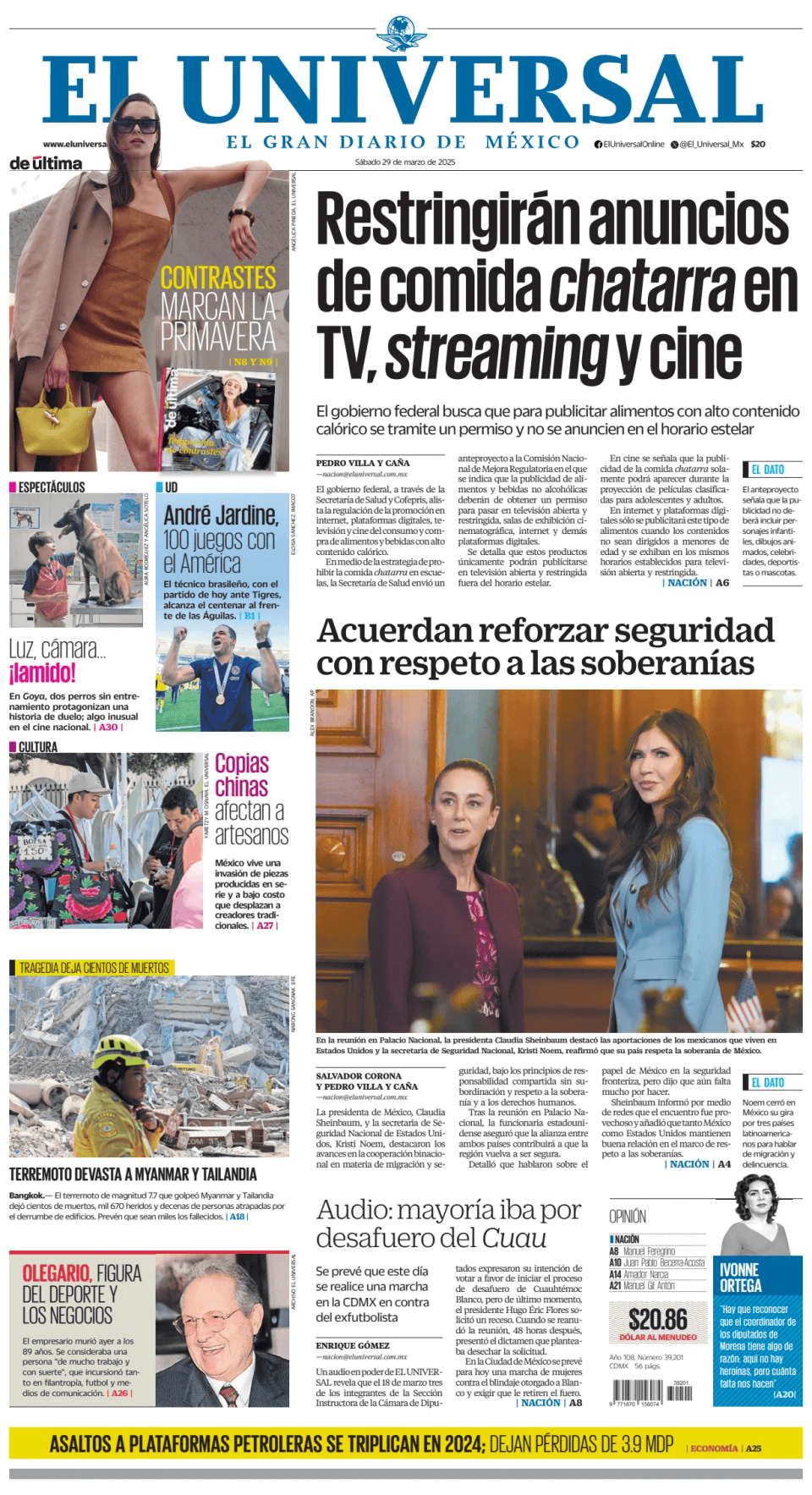 Prima-pagina-El-Universal-edizione-di-oggi-20250329