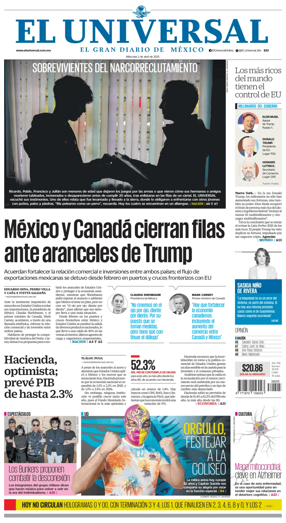 Prima-pagina-El-Universal-edizione-di-oggi-20250402