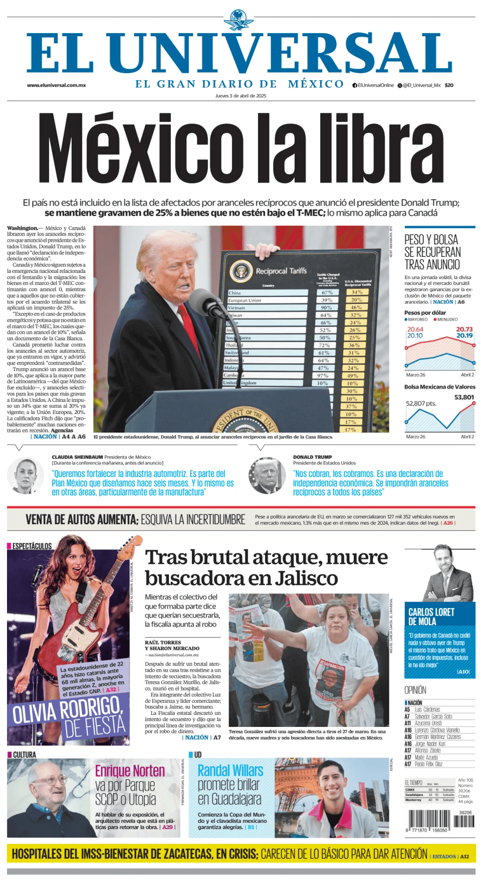 Prima-pagina-El-Universal-edizione-di-oggi-20250403