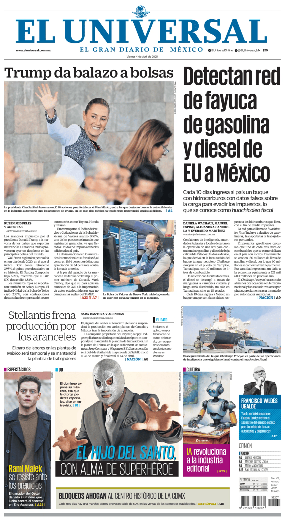 Prima-pagina-El-Universal-edizione-di-oggi-20250404