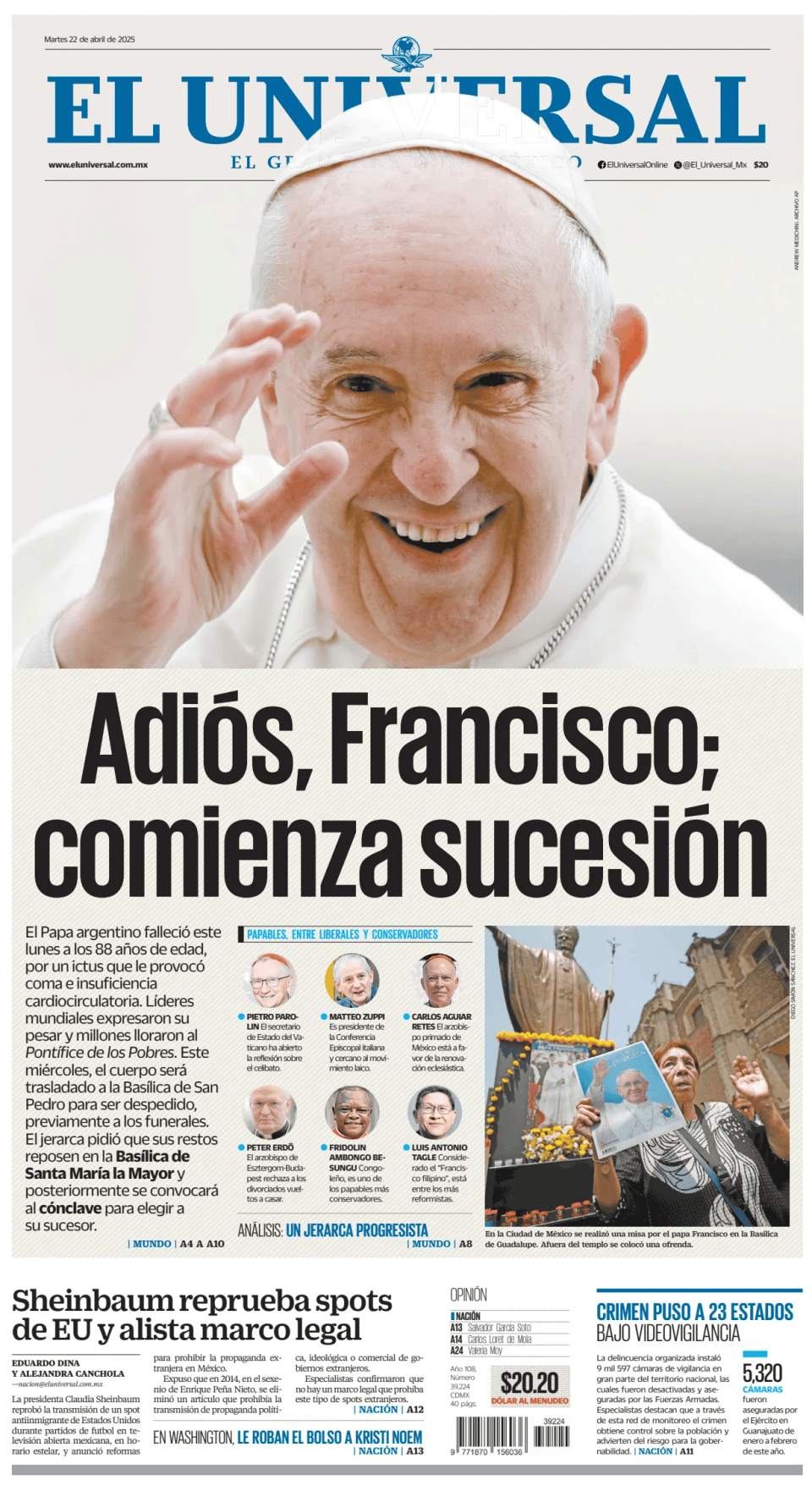 Prima-pagina-El-Universal-edizione-di-oggi-20250422