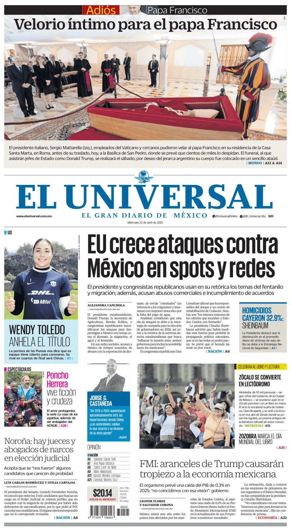 Prima-pagina-El-Universal-edizione-di-oggi-20250423