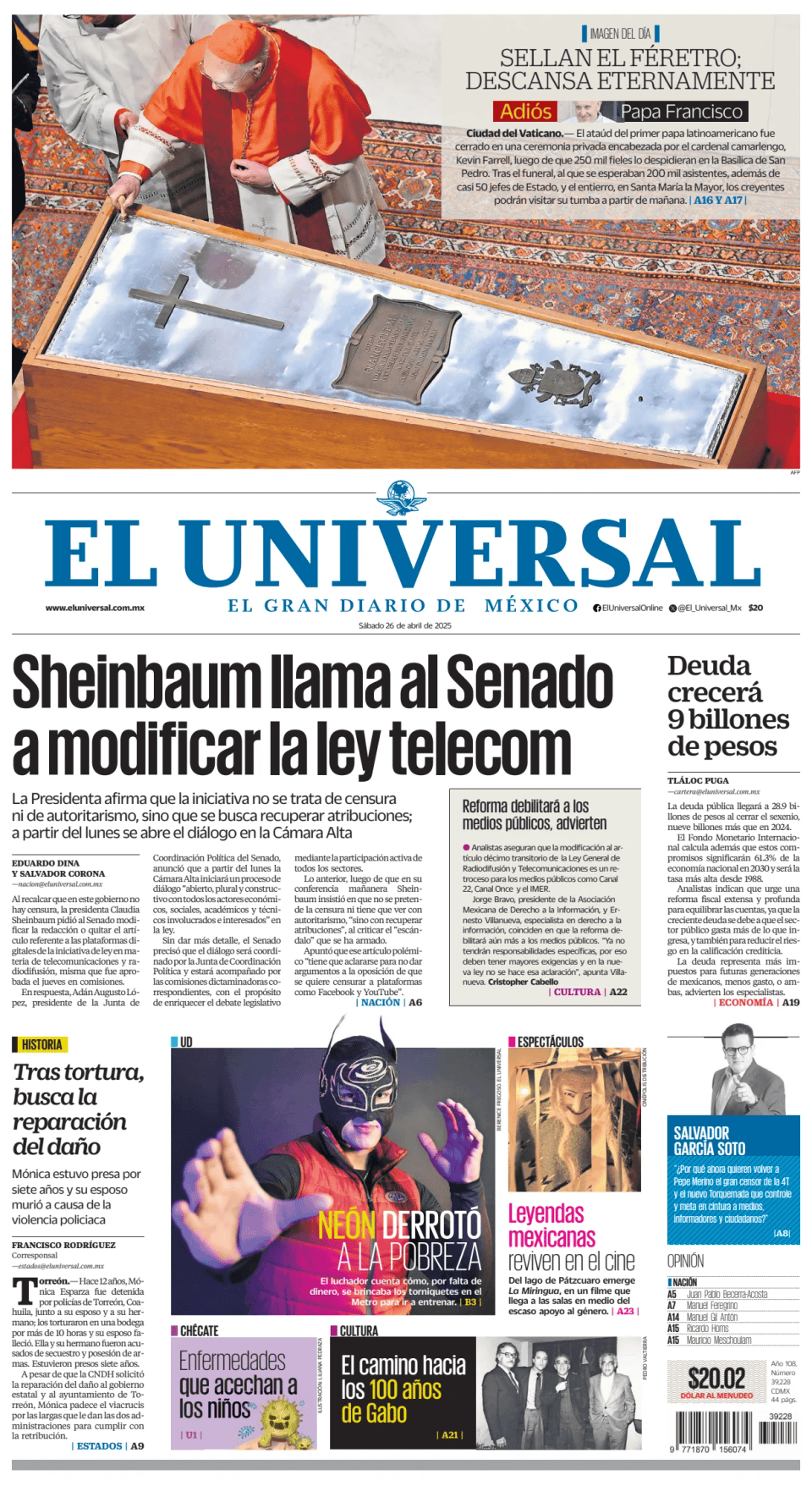 Prima-pagina-El-Universal-edizione-di-oggi-20250426