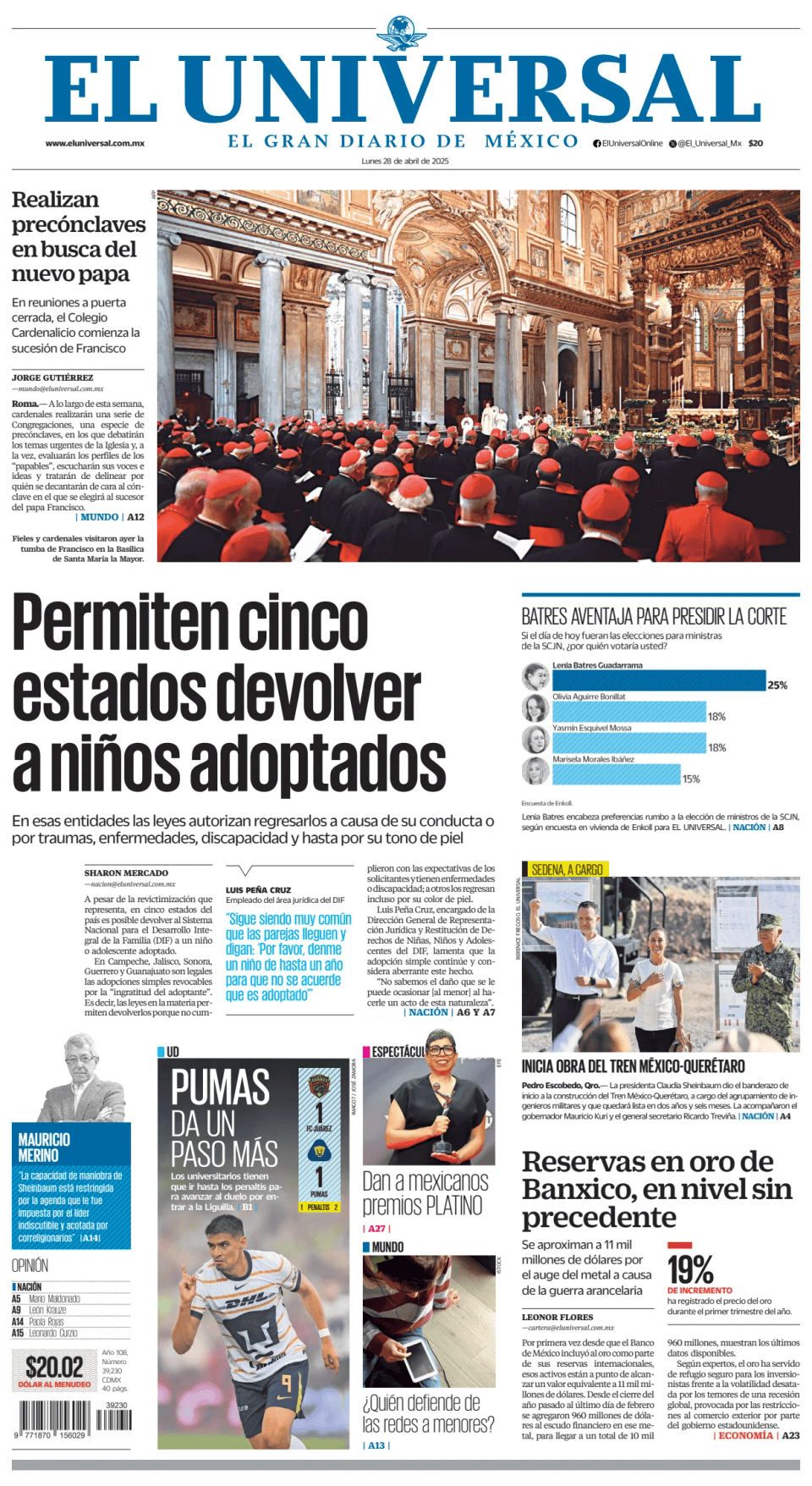 Prima-pagina-El-Universal-edizione-di-oggi-20250428