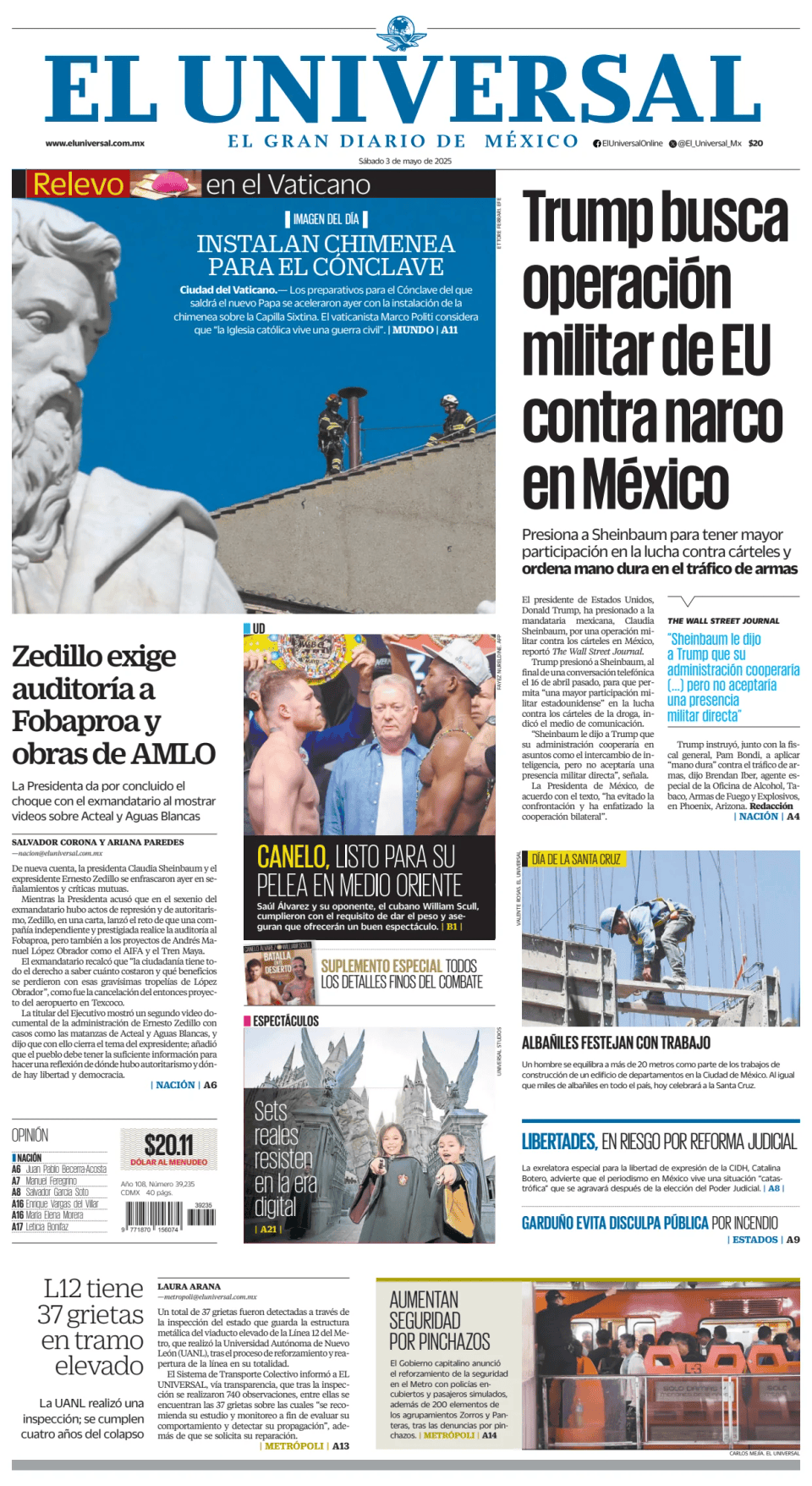 Prima-pagina-El-Universal-edizione-di-oggi-20250503