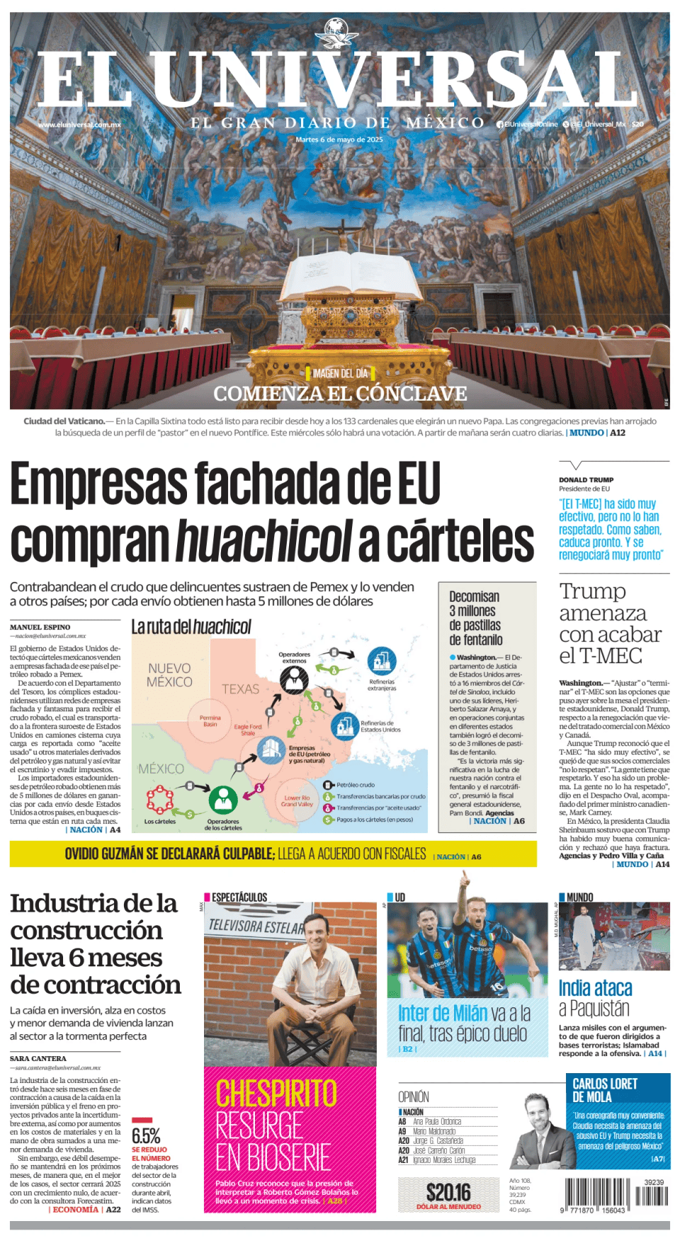 Prima-pagina-El-Universal-edizione-di-oggi-20250507