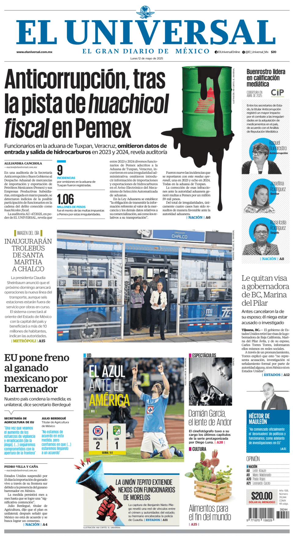 Prima-pagina-El-Universal-edizione-di-oggi-20250512