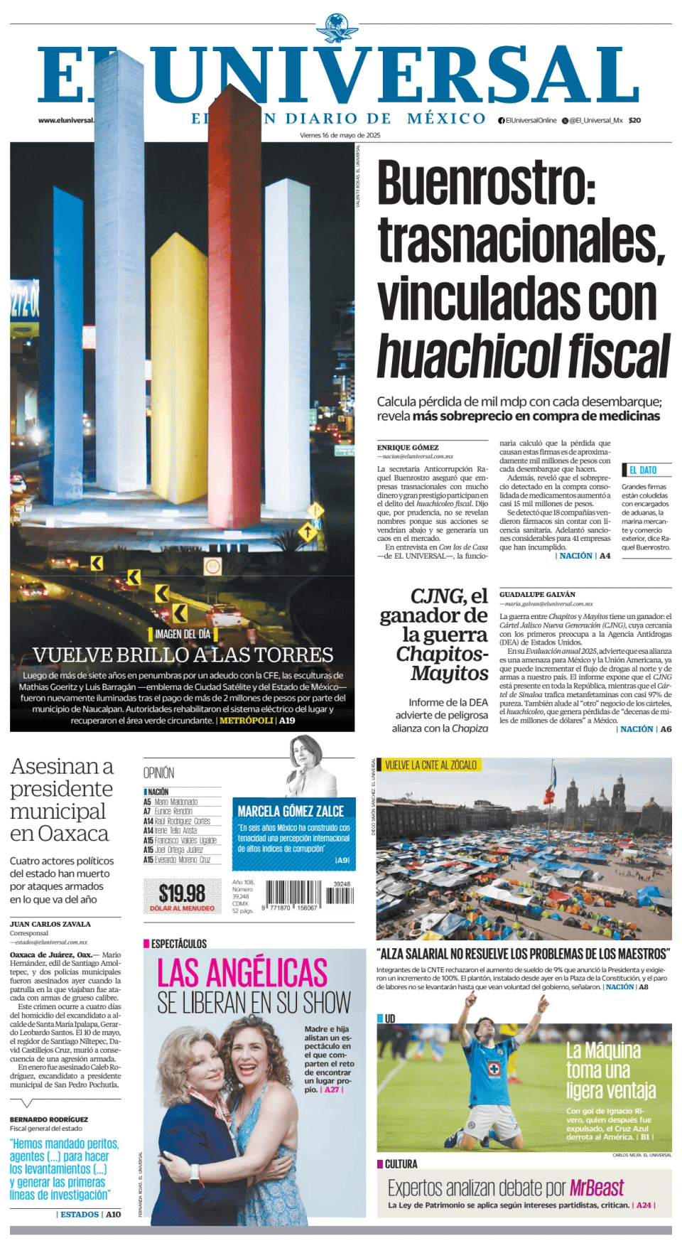 Prima-pagina-El-Universal-edizione-di-oggi-20250516