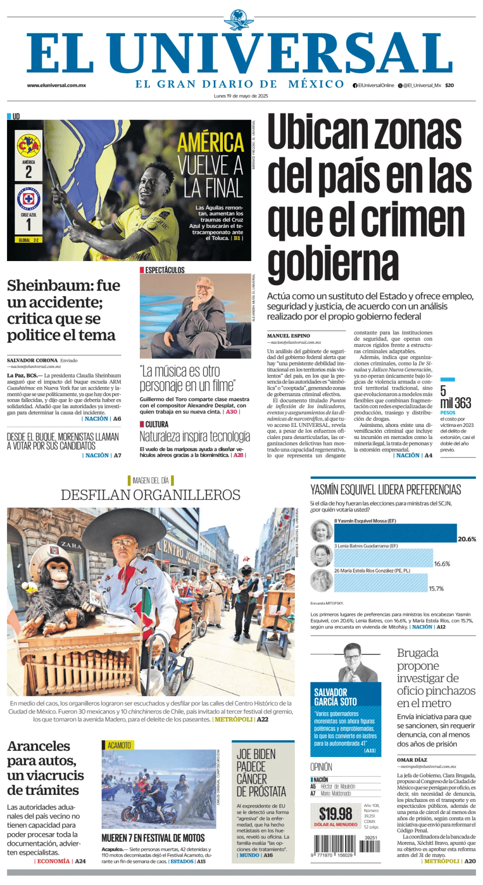 Prima-pagina-El-Universal-edizione-di-oggi-20250519