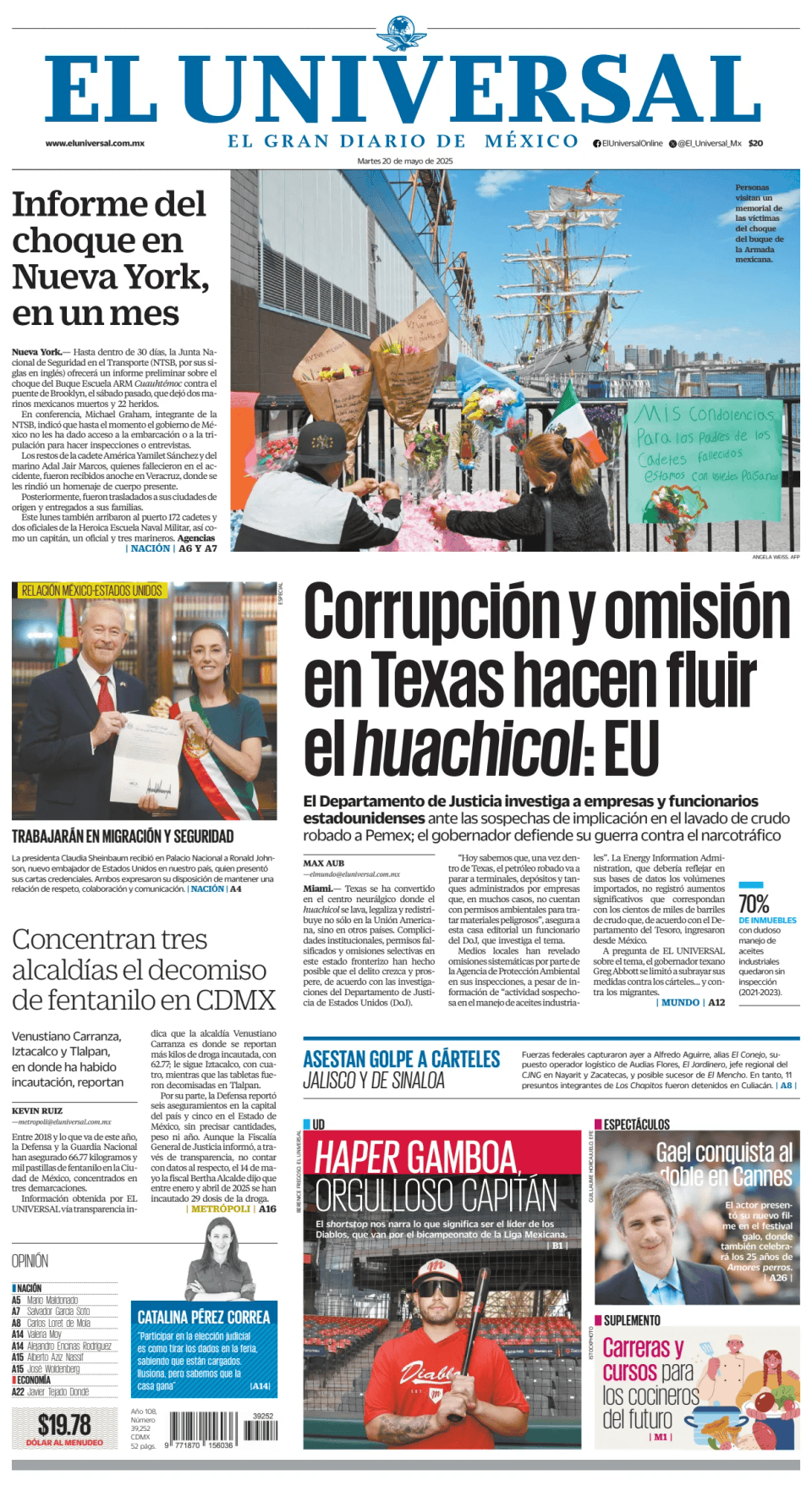 Prima-pagina-El-Universal-edizione-di-oggi-20250520