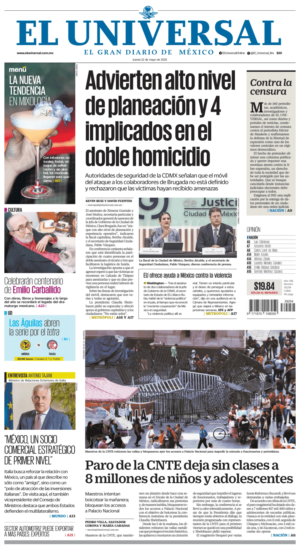 Prima-pagina-El-Universal-edizione-di-oggi-20250522