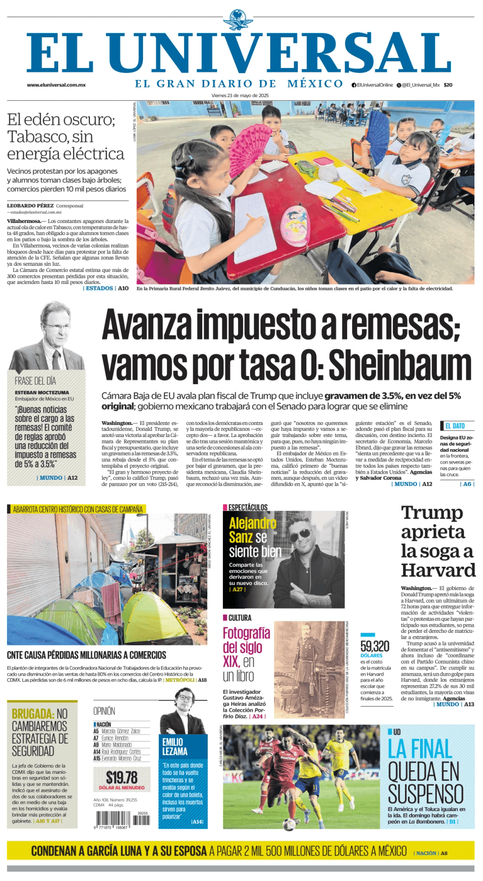 Prima-pagina-El-Universal-edizione-di-oggi-20250523