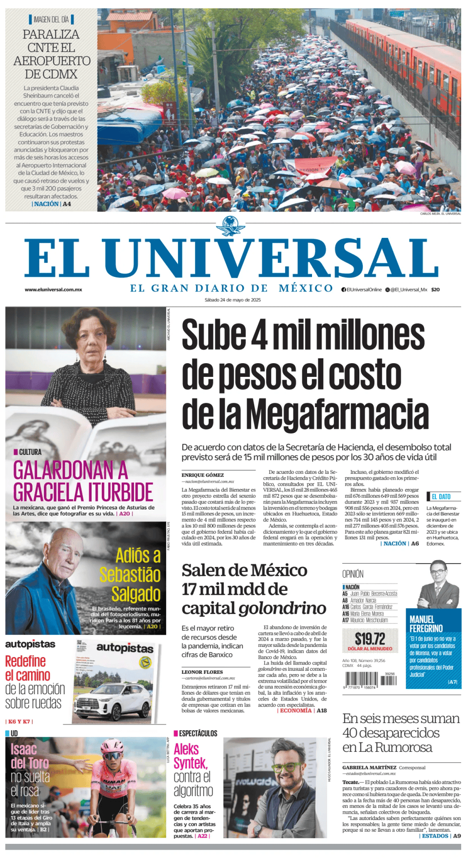 Prima-pagina-El-Universal-edizione-di-oggi-20250524