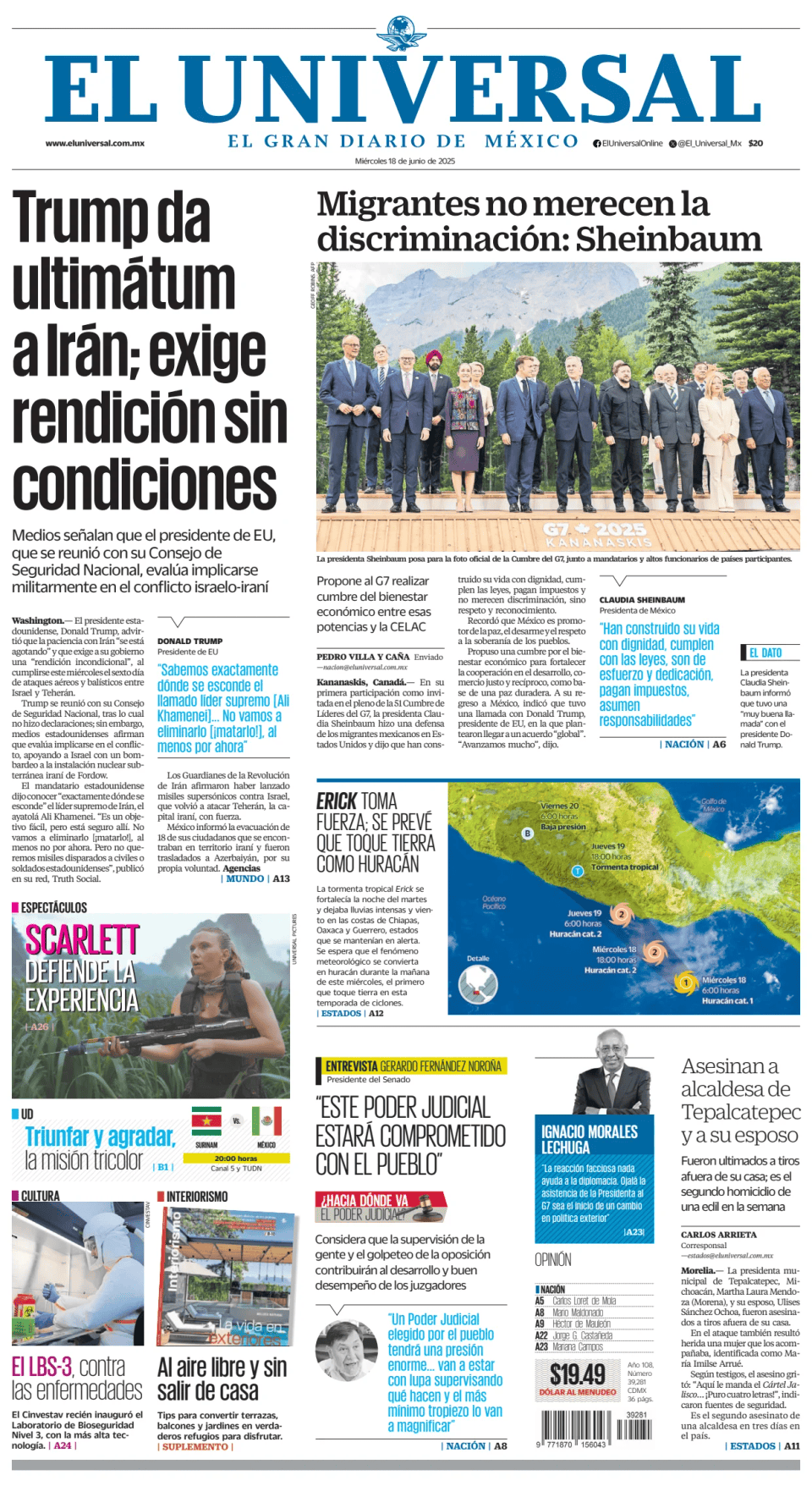 Prima-pagina-El-Universal-edizione-di-oggi-20250618