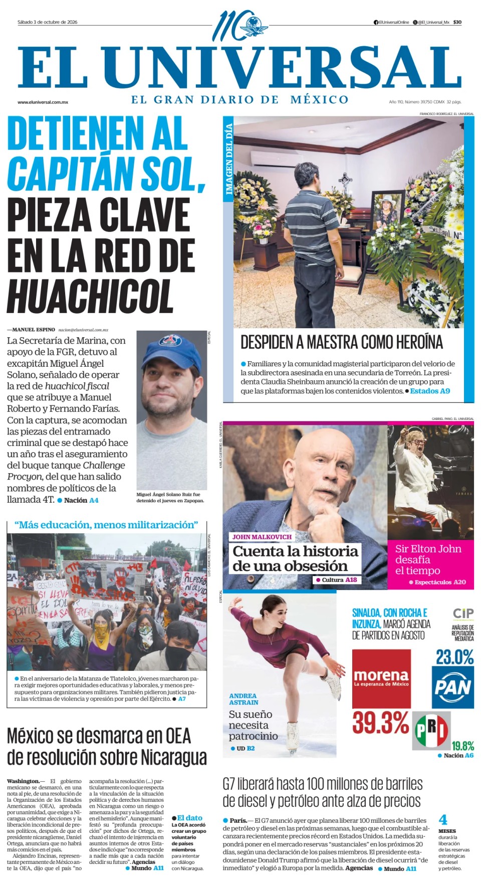 Prima-pagina-El-Universal-edizione-di-oggi-20261003
