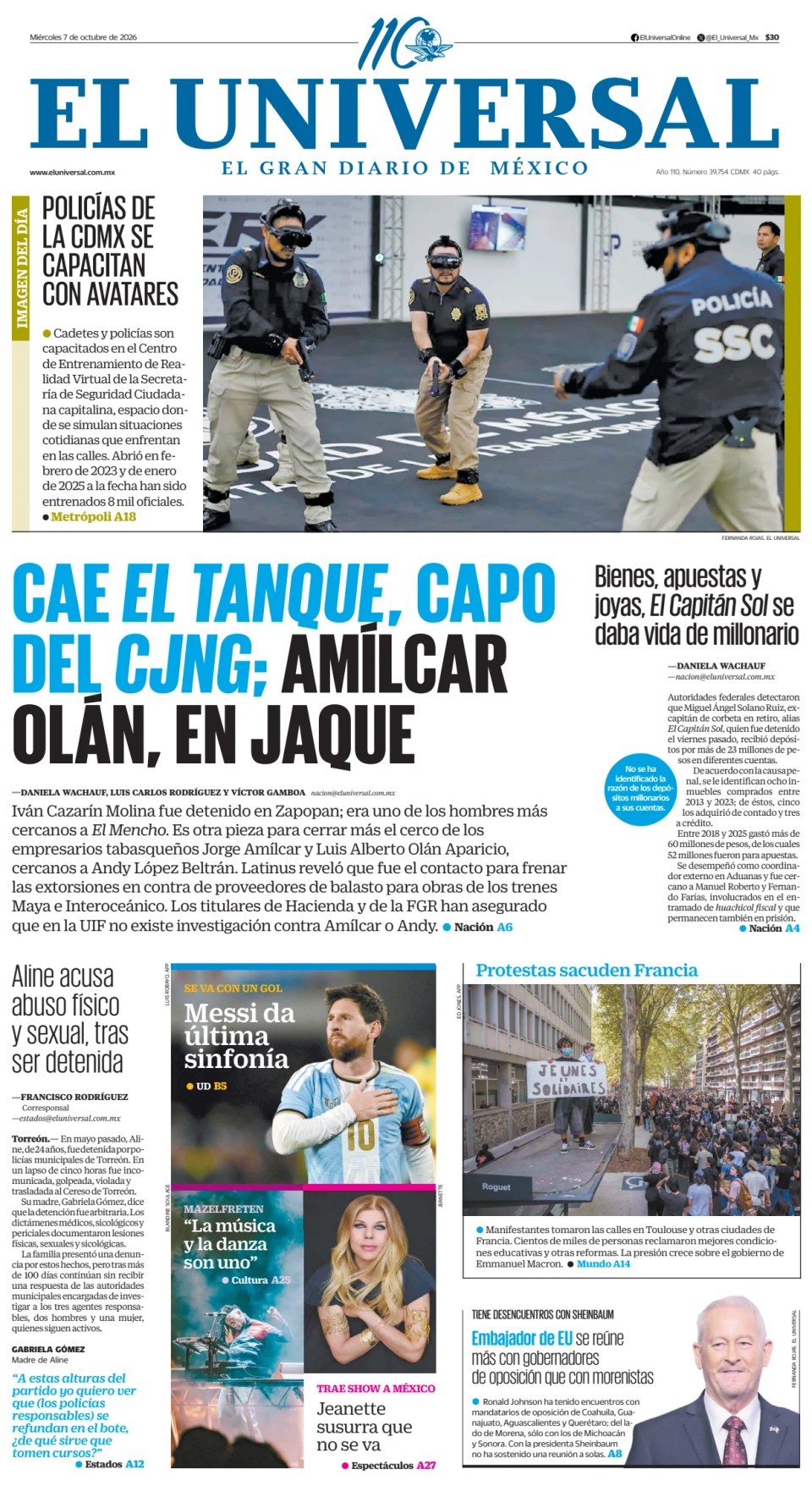 Prima-pagina-El-Universal-edizione-di-oggi-20261007