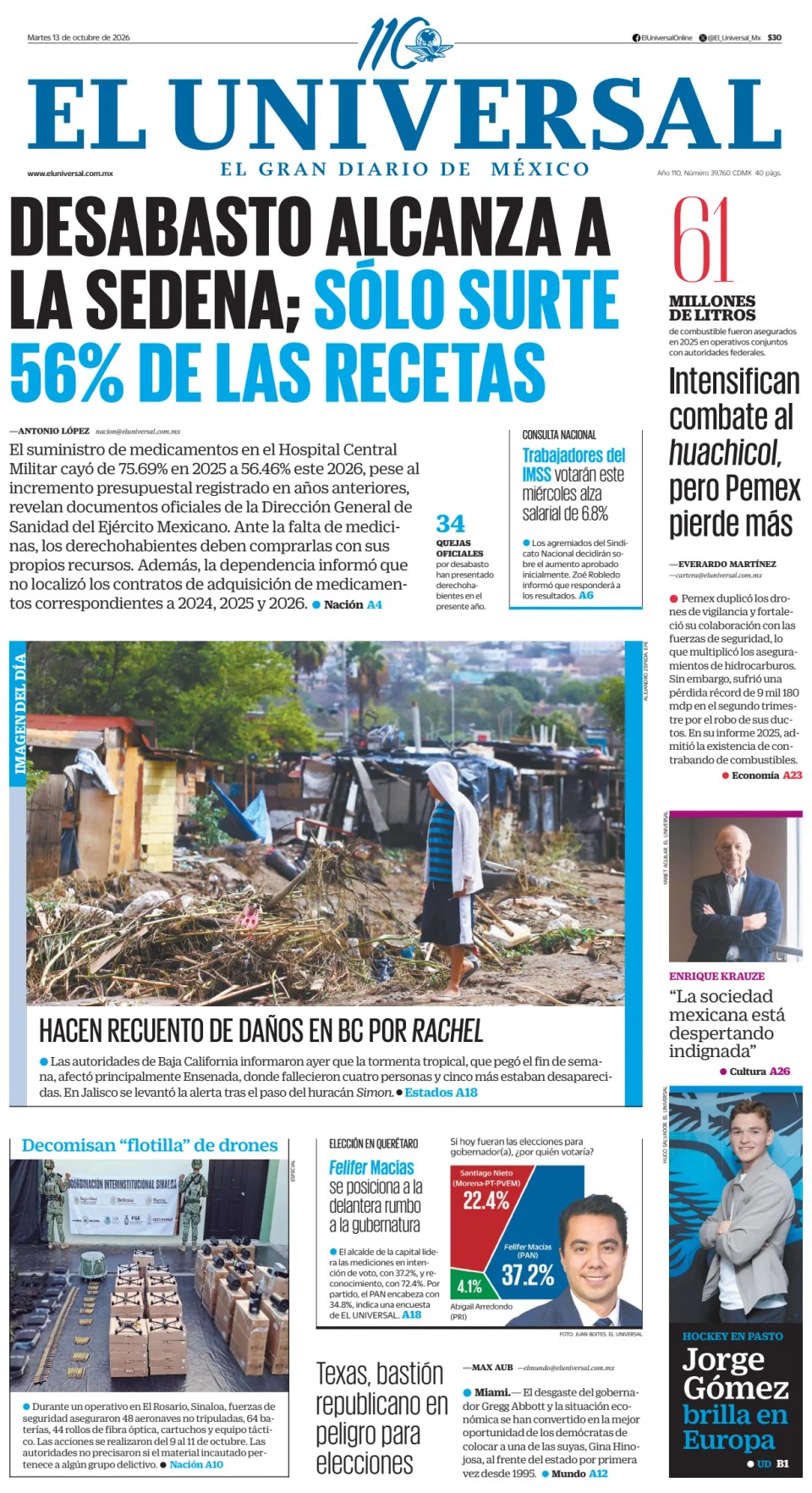 Prima-pagina-El-Universal-edizione-di-oggi-20261013
