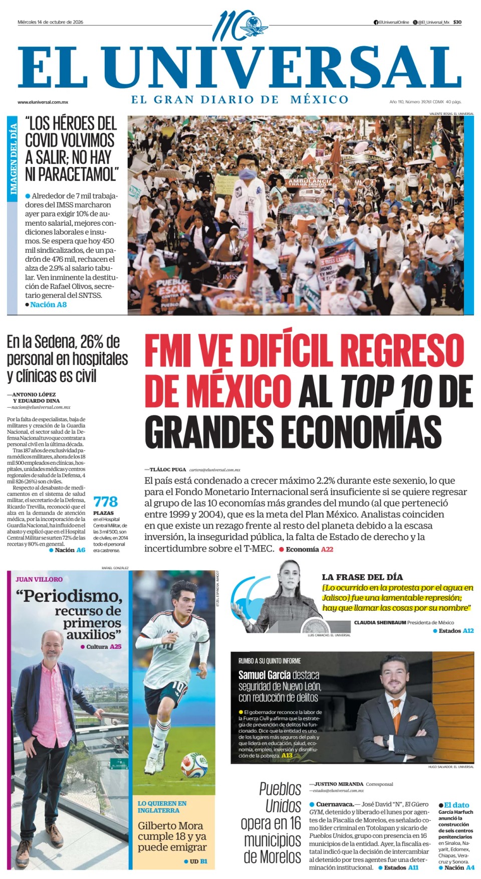 Prima-pagina-El-Universal-edizione-di-oggi-20261014