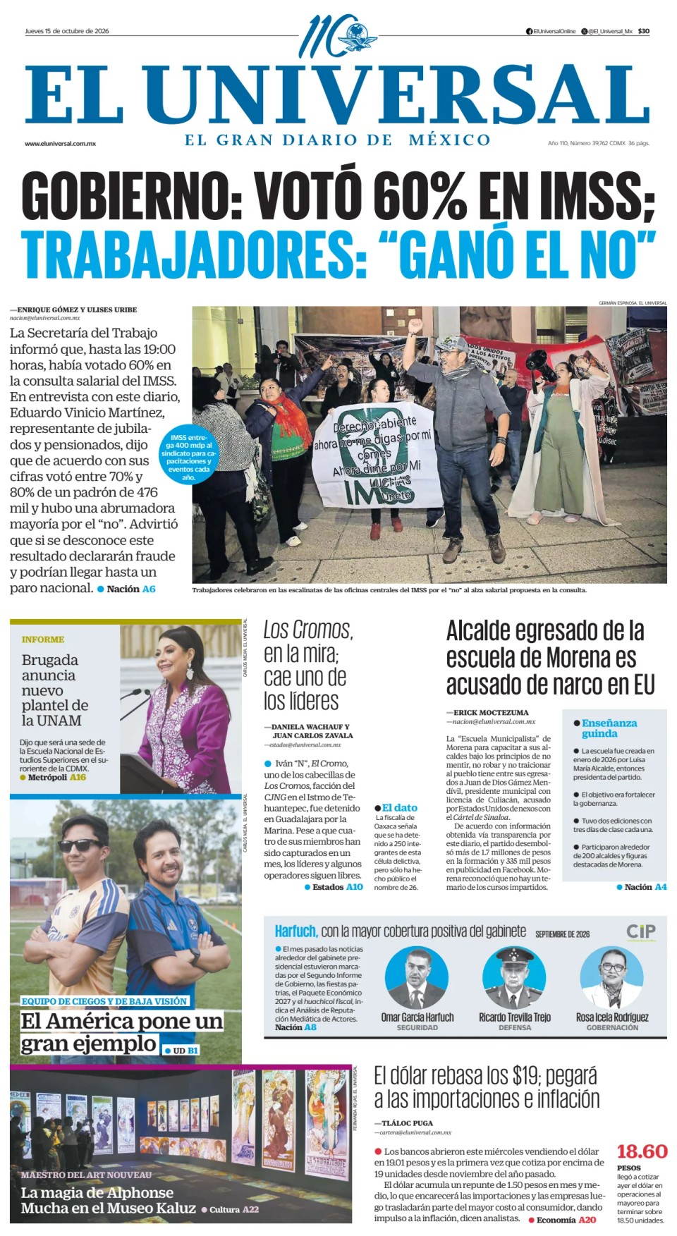 Prima-pagina-El-Universal-edizione-di-oggi-20261015
