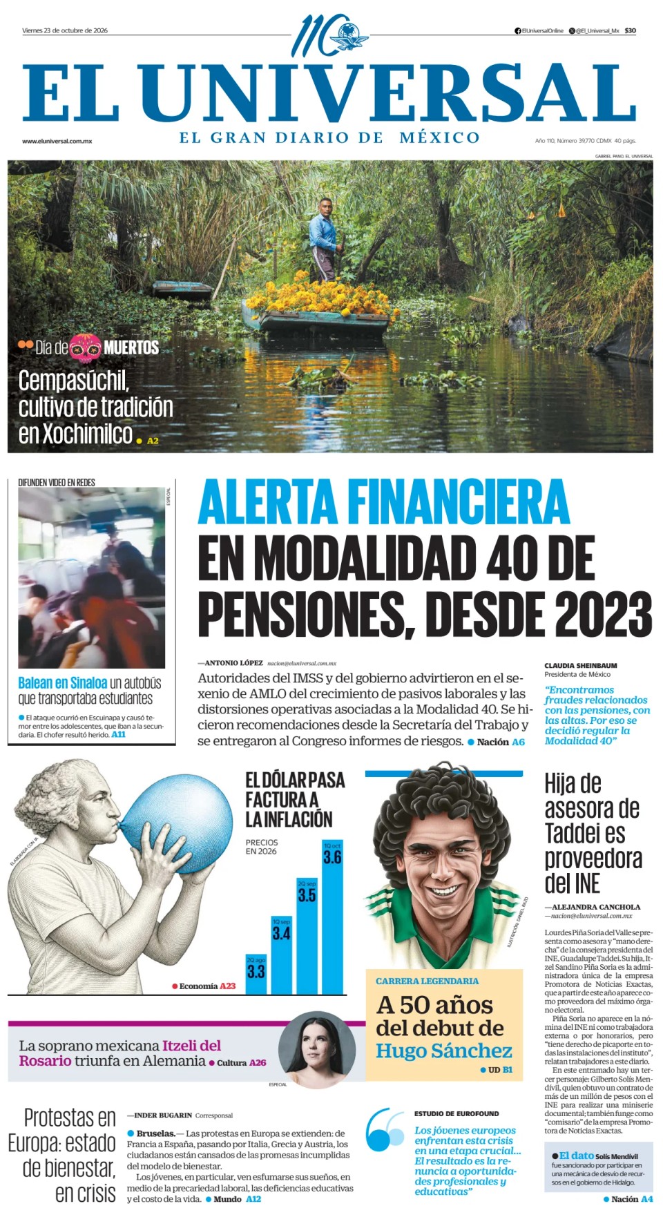 Prima-pagina-El-Universal-edizione-di-oggi-20261023