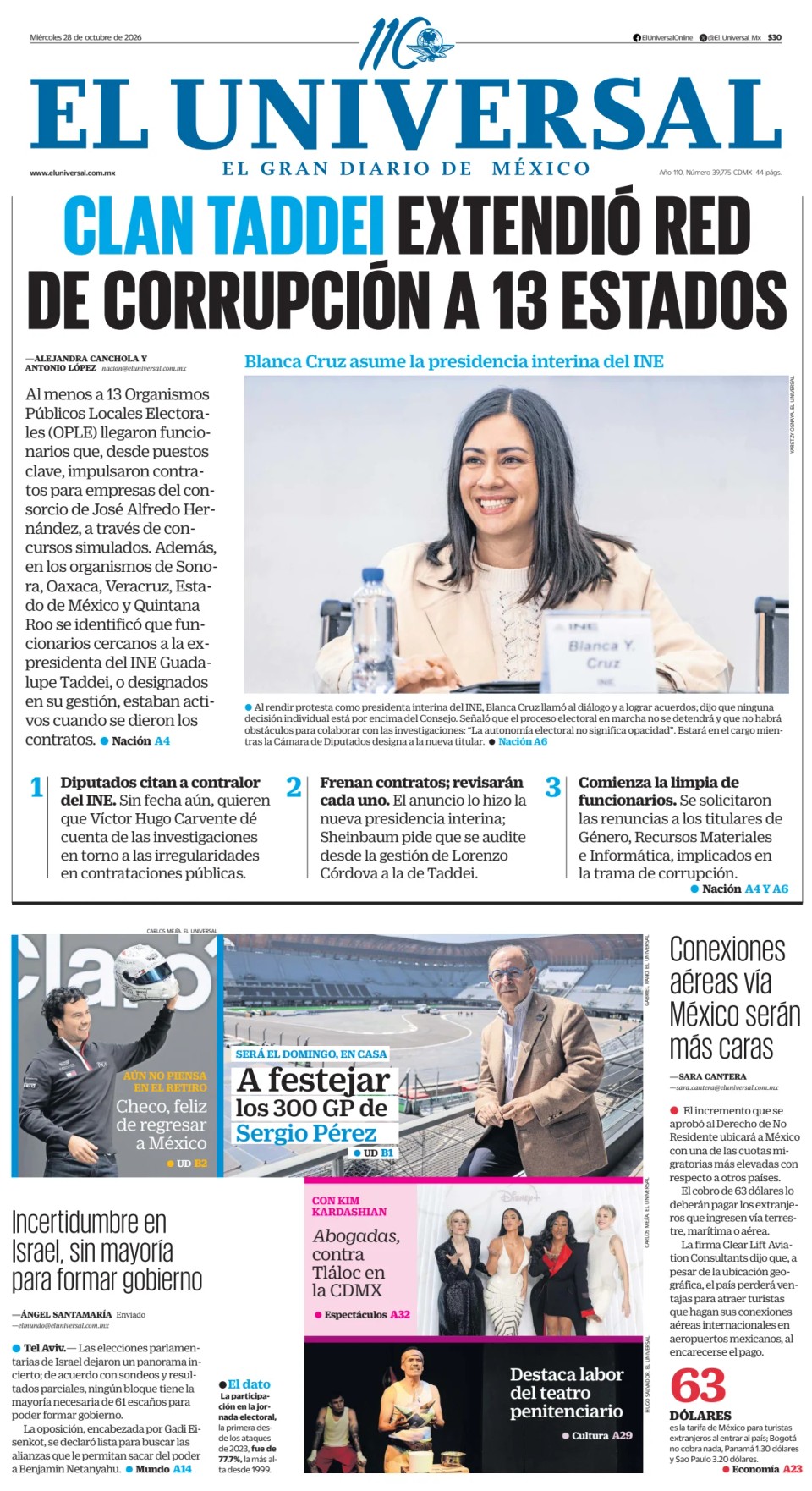 Prima-pagina-El-Universal-edizione-di-oggi-20261028
