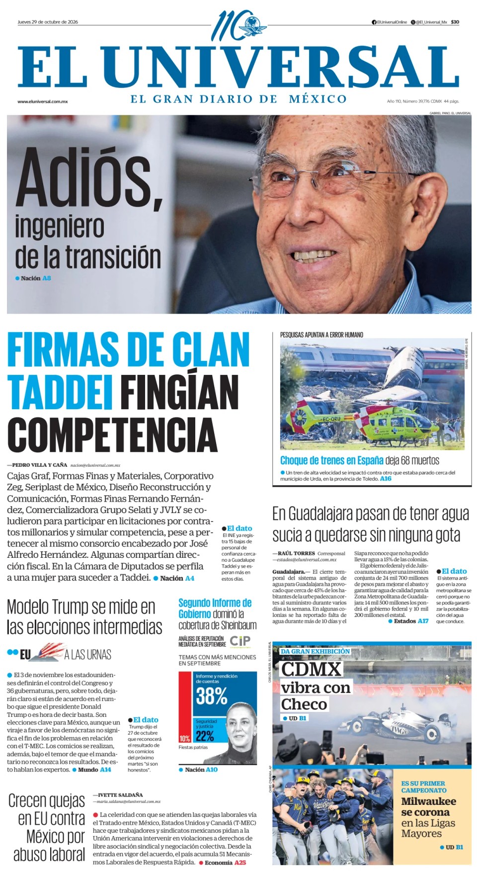Prima-pagina-El-Universal-edizione-di-oggi-20261029