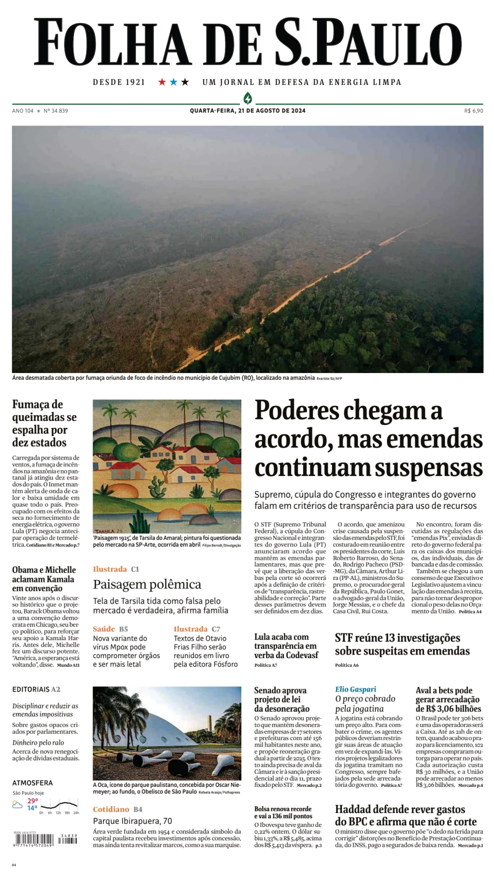 Prima-pagina-Folha-de-S-Paulo-oggi-edizione-di-oggi-20240821