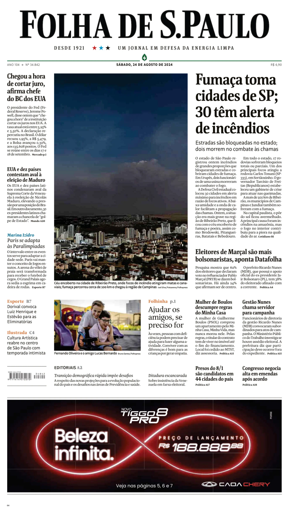 Prima-pagina-Folha-de-S-Paulo-oggi-edizione-di-oggi-20240824