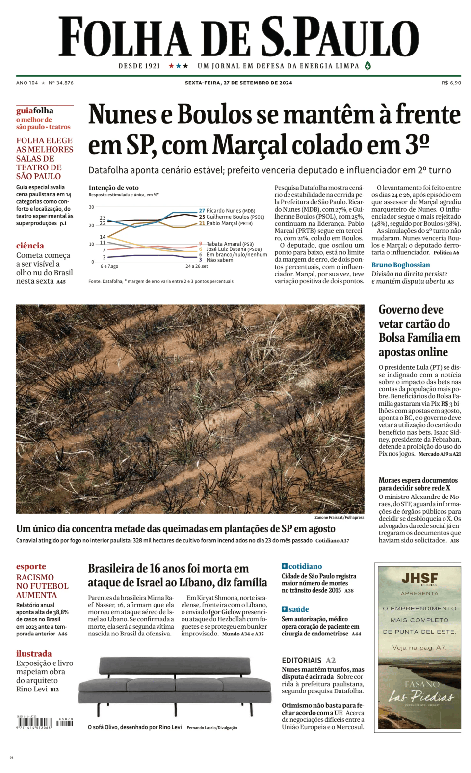 Prima-pagina-Folha-de-S-Paulo-oggi-edizione-di-oggi-20240927