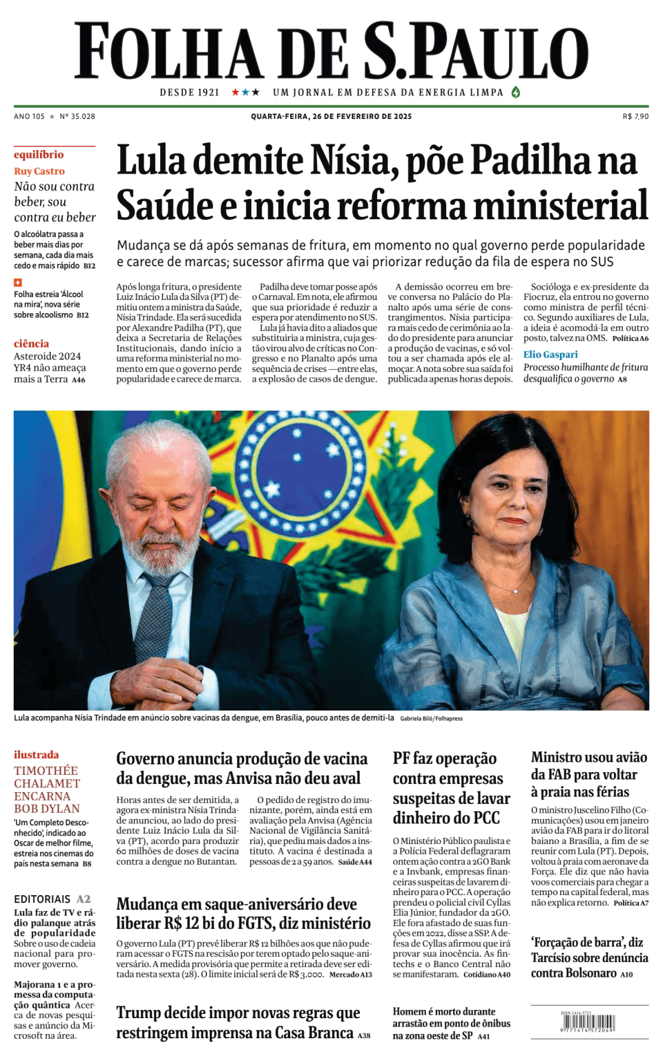 Prima-pagina-Folha-de-S-Paulo-oggi-edizione-di-oggi-20250226