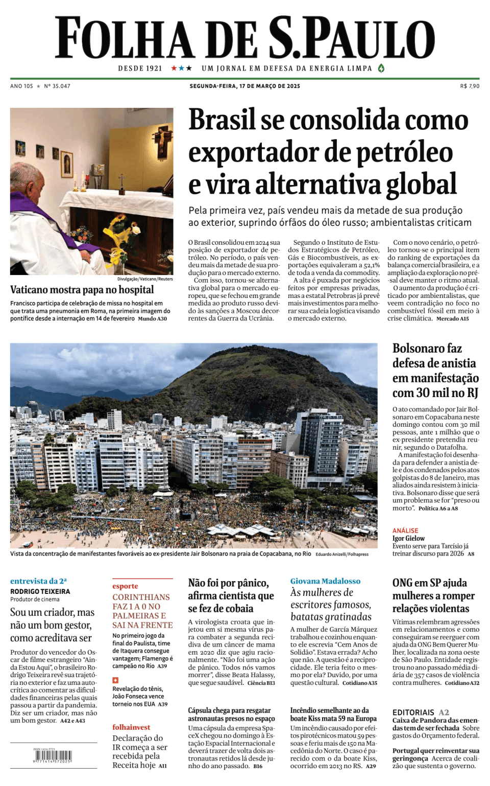 Prima-pagina-Folha-de-S-Paulo-oggi-edizione-di-oggi-20250317