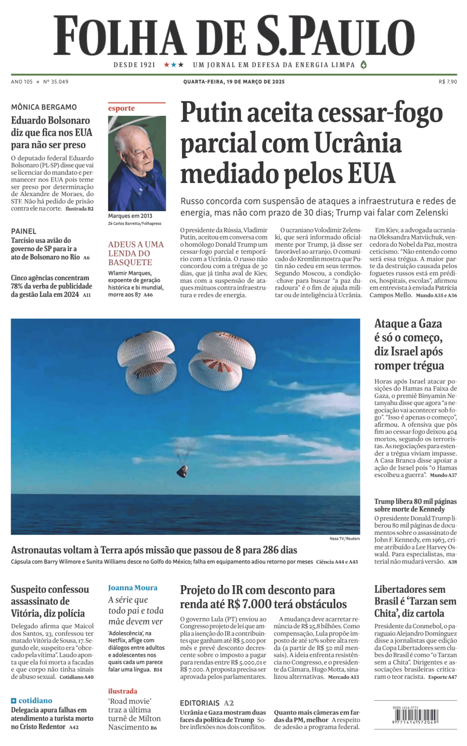 Prima-pagina-Folha-de-S-Paulo-oggi-edizione-di-oggi-20250319