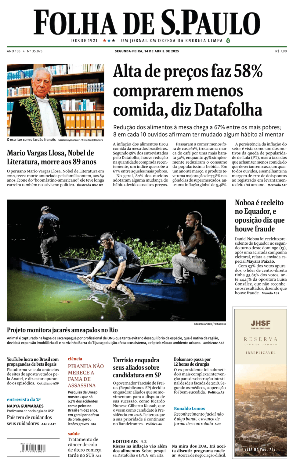 Prima-pagina-Folha-de-S-Paulo-oggi-edizione-di-oggi-20250414
