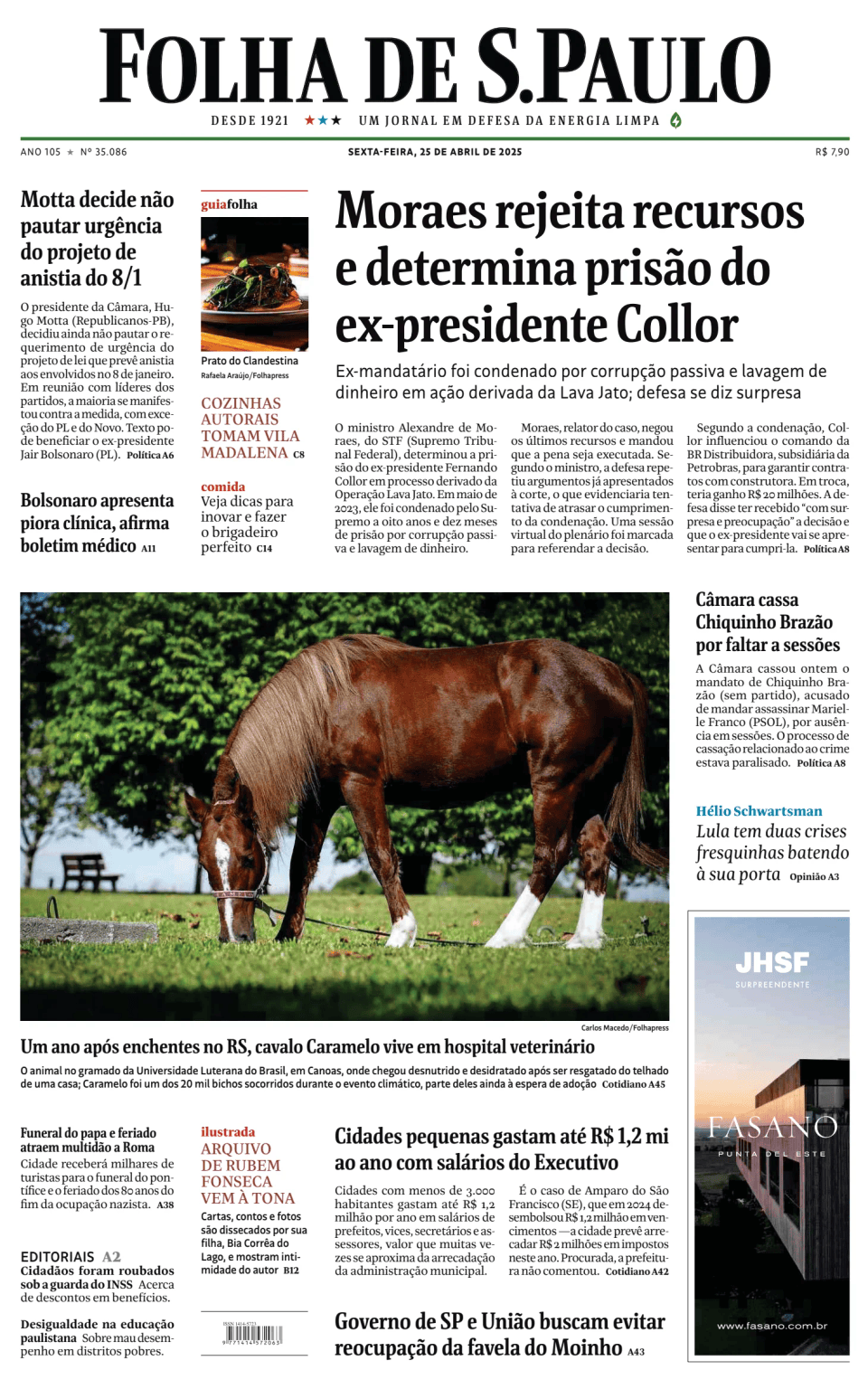 Prima-pagina-Folha-de-S-Paulo-oggi-edizione-di-oggi-20250425