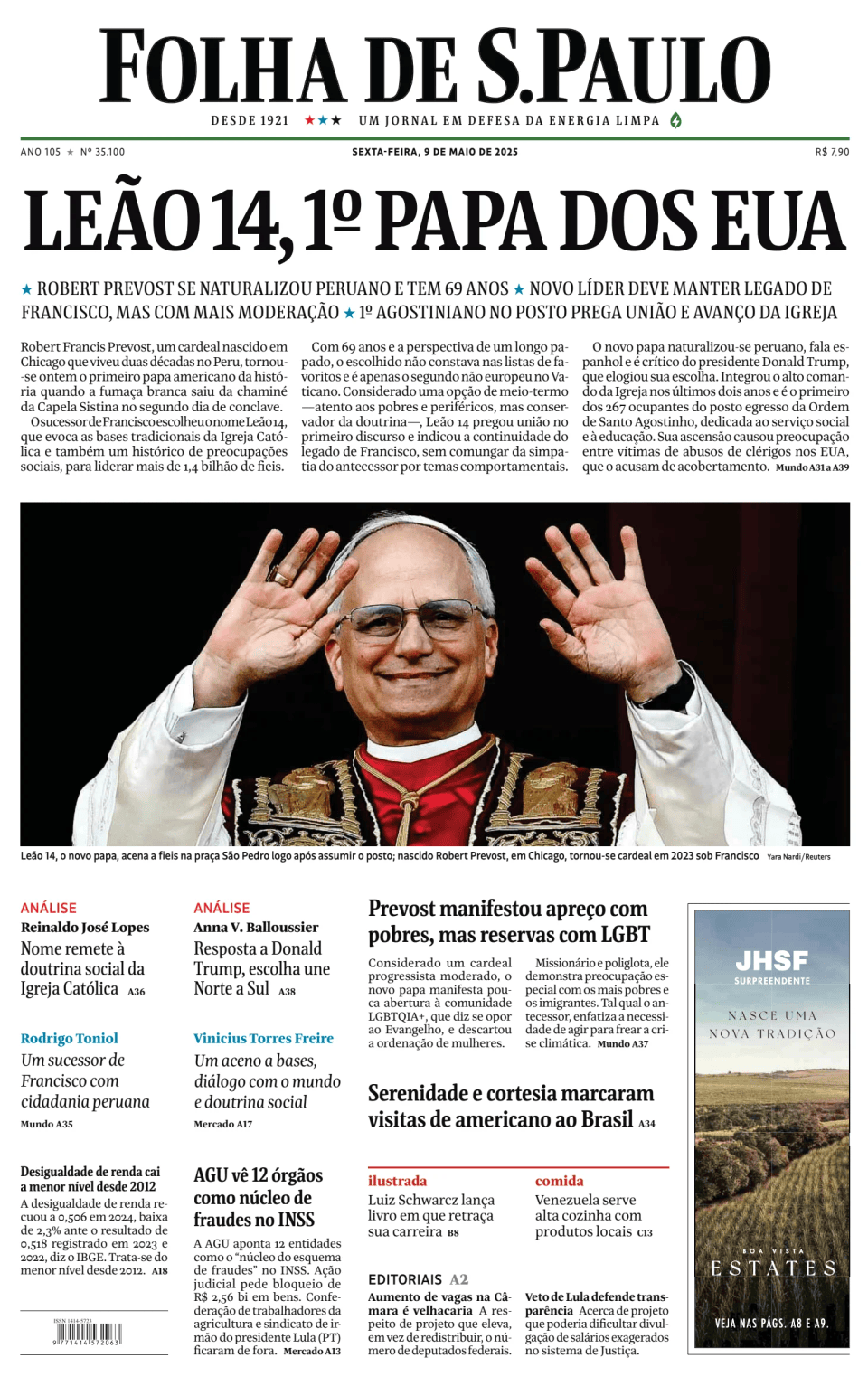 Prima-pagina-Folha-de-S-Paulo-oggi-edizione-di-oggi-20250509