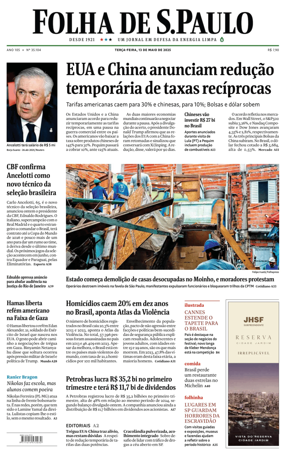 Prima-pagina-Folha-de-S-Paulo-oggi-edizione-di-oggi-20250513