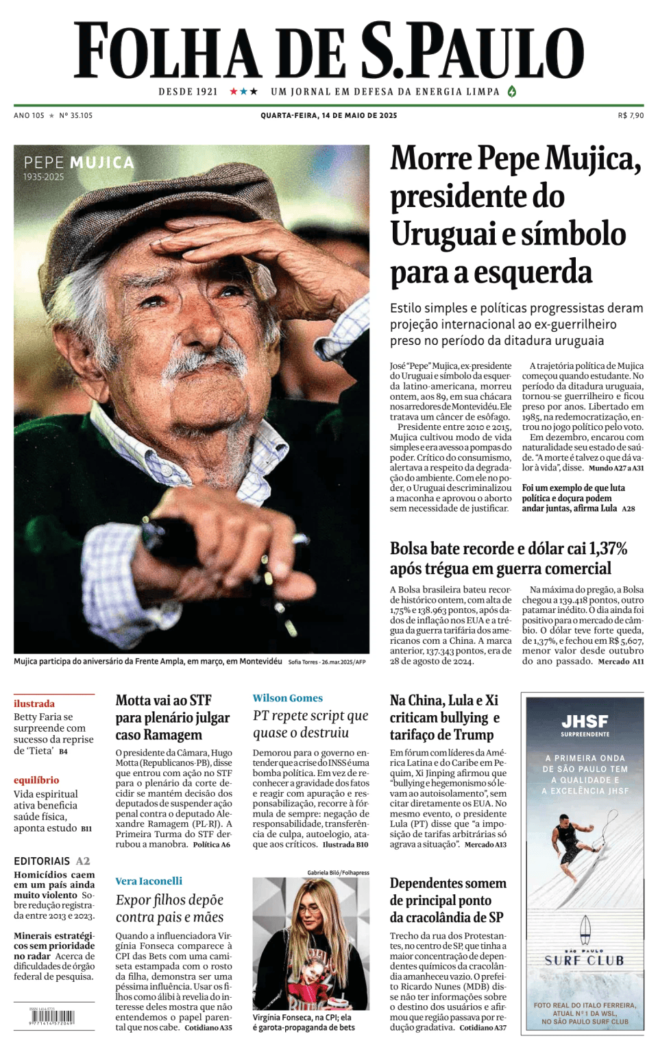 Prima-pagina-Folha-de-S-Paulo-oggi-edizione-di-oggi-20250514