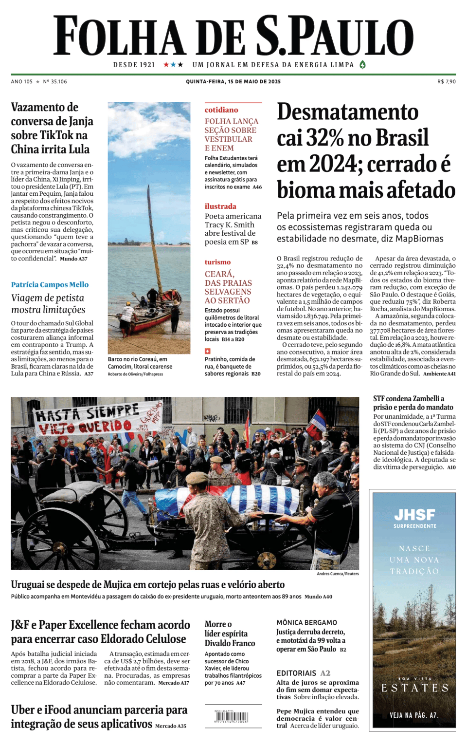 Prima-pagina-Folha-de-S-Paulo-oggi-edizione-di-oggi-20250515