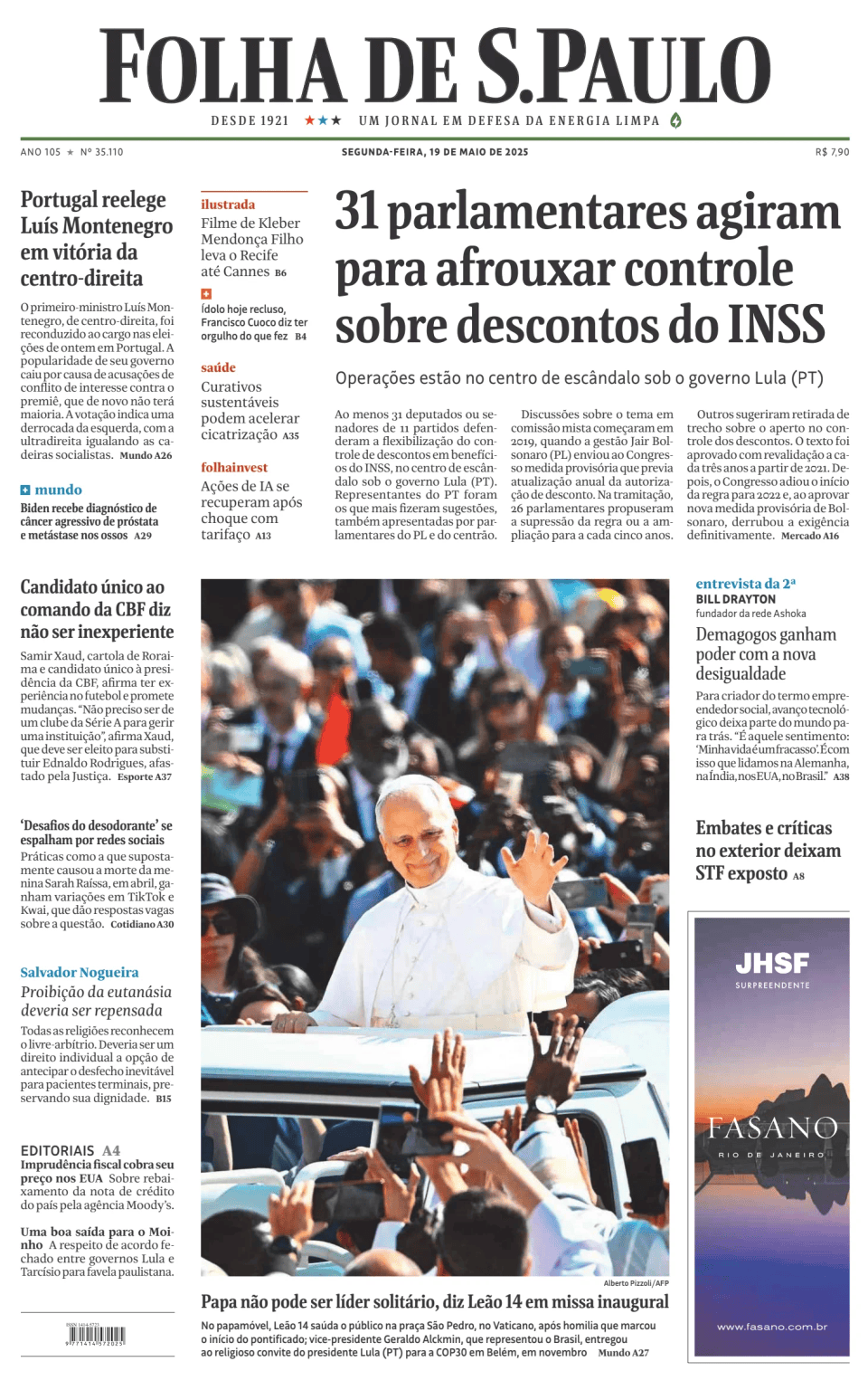 Prima-pagina-Folha-de-S-Paulo-oggi-edizione-di-oggi-20250519