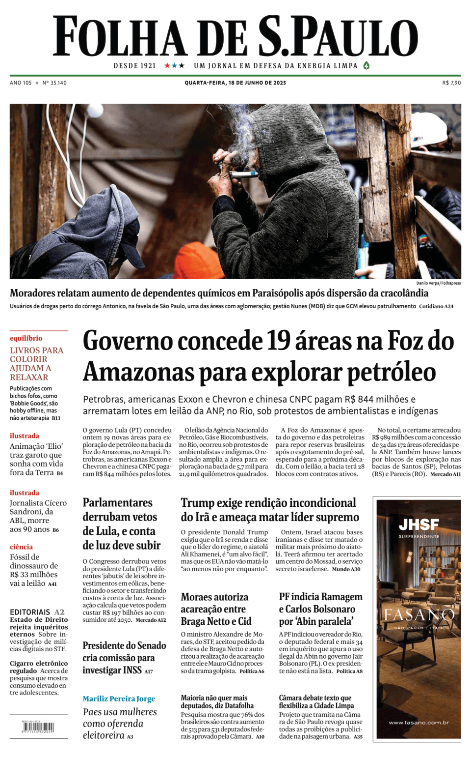 Prima-pagina-Folha-de-S-Paulo-oggi-edizione-di-oggi-20250618