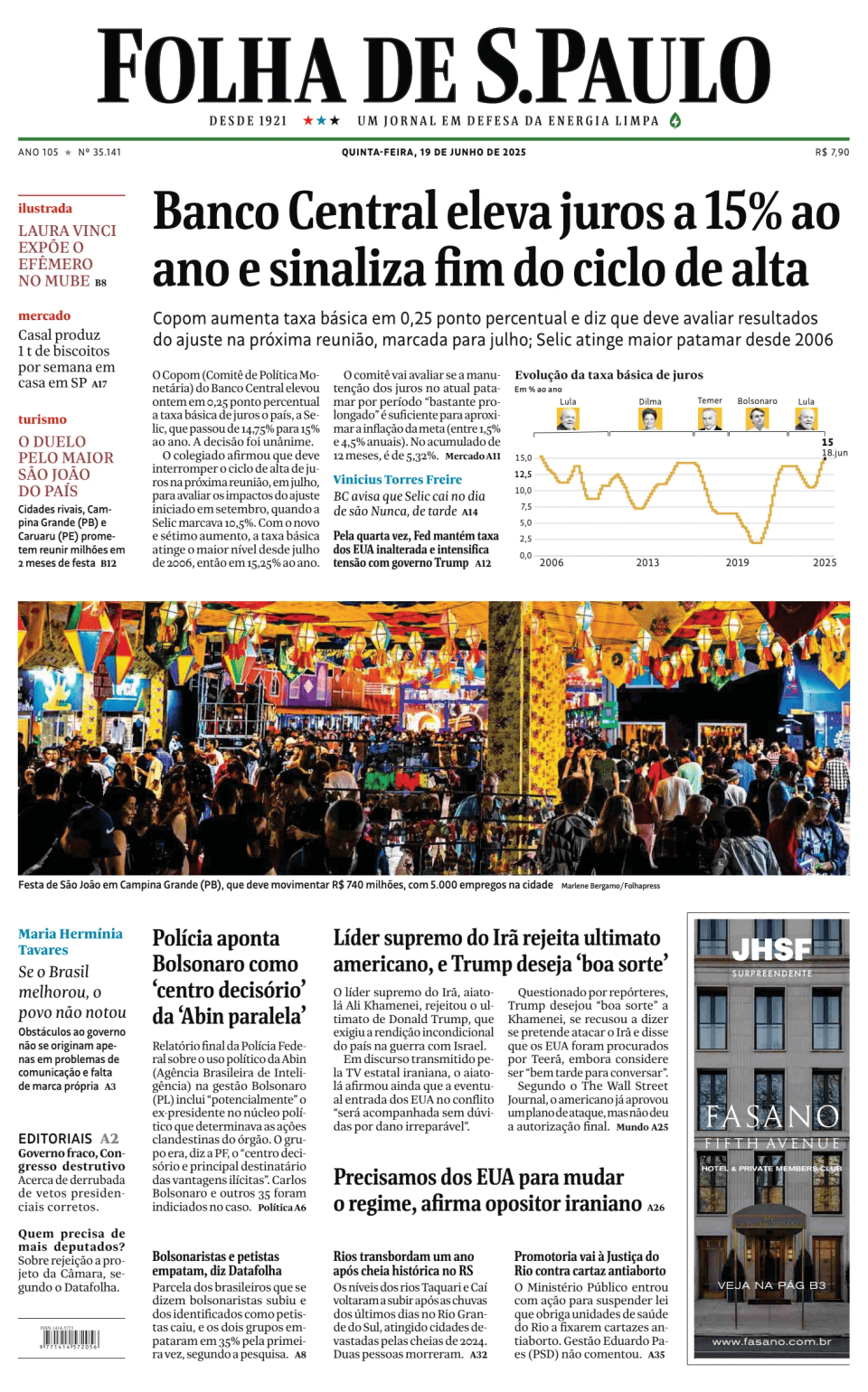 Prima-pagina-Folha-de-S-Paulo-oggi-edizione-di-oggi-20250619
