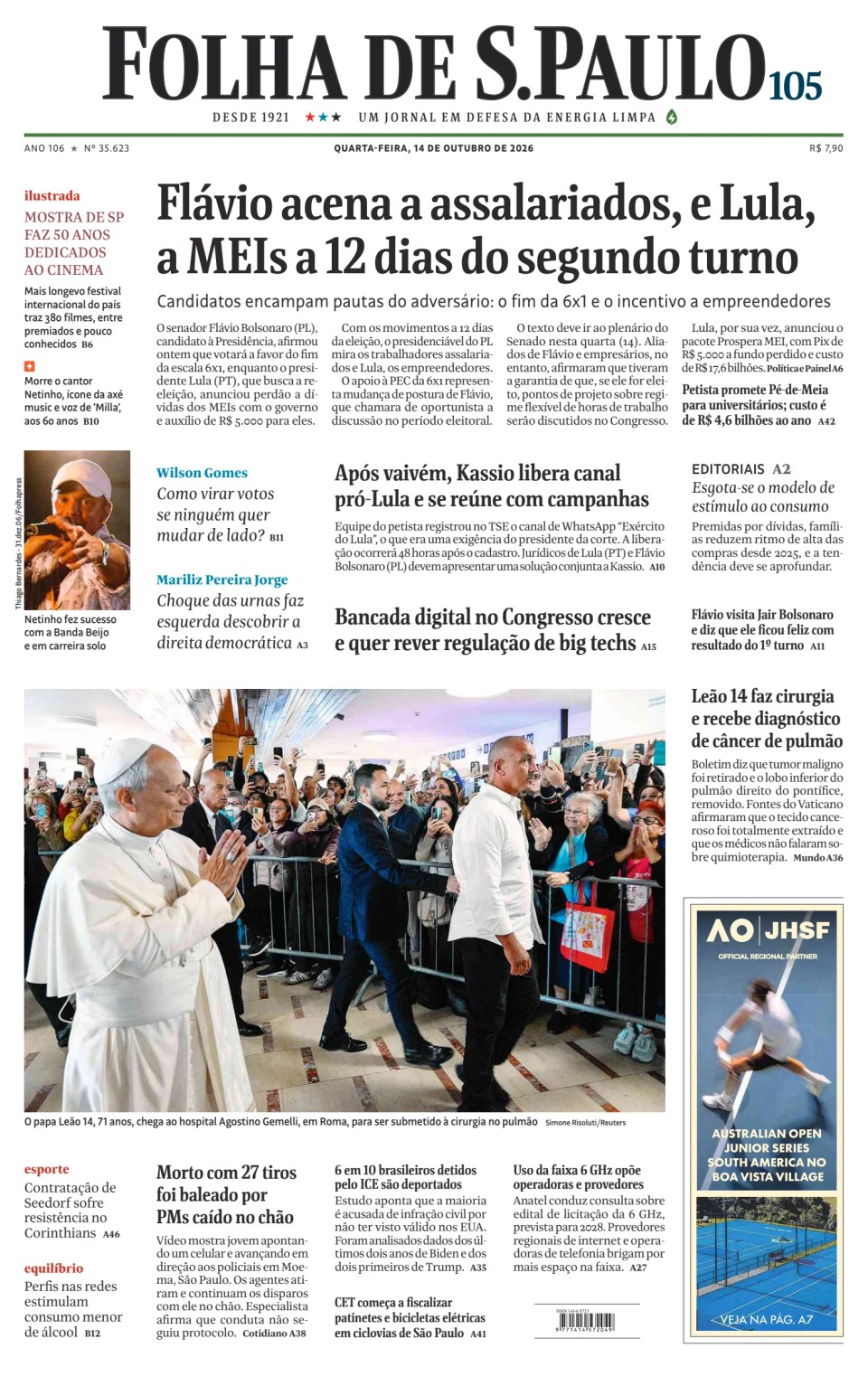 Prima-pagina-Folha-de-S-Paulo-oggi-edizione-di-oggi-20261014