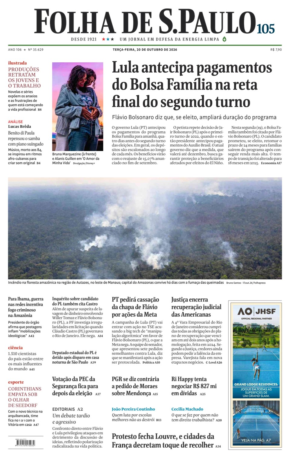 Prima-pagina-Folha-de-S-Paulo-oggi-edizione-di-oggi-20261020
