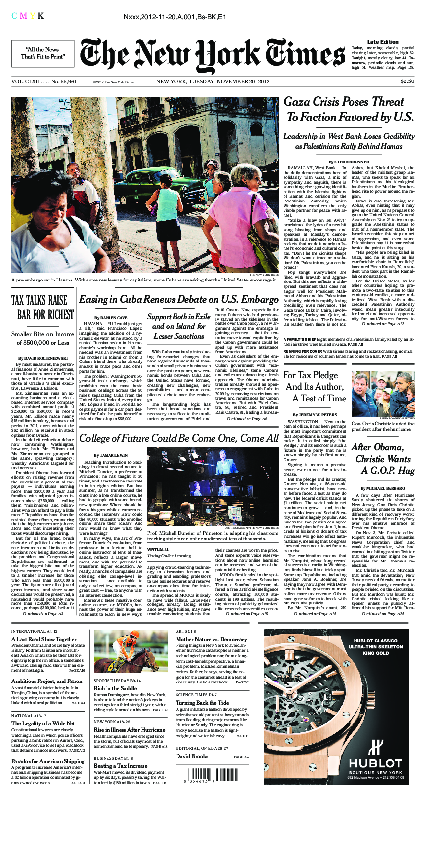 Prima-pagina-New-York-Times-del-2012-11-20