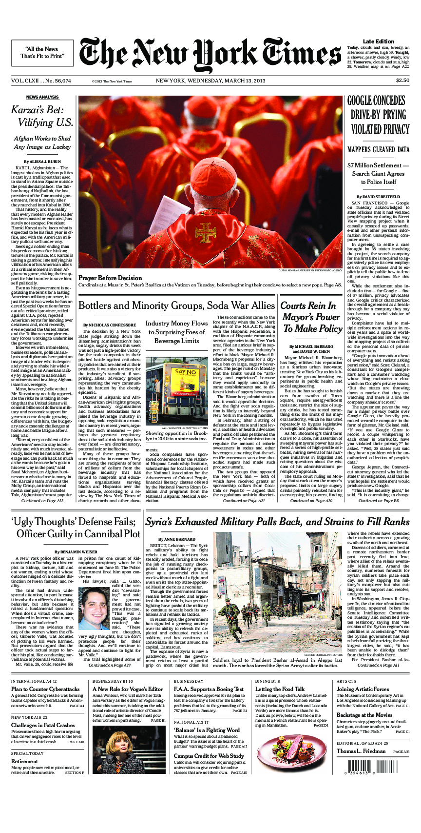 Prima-pagina-New-York-Times-del-2013-03-13