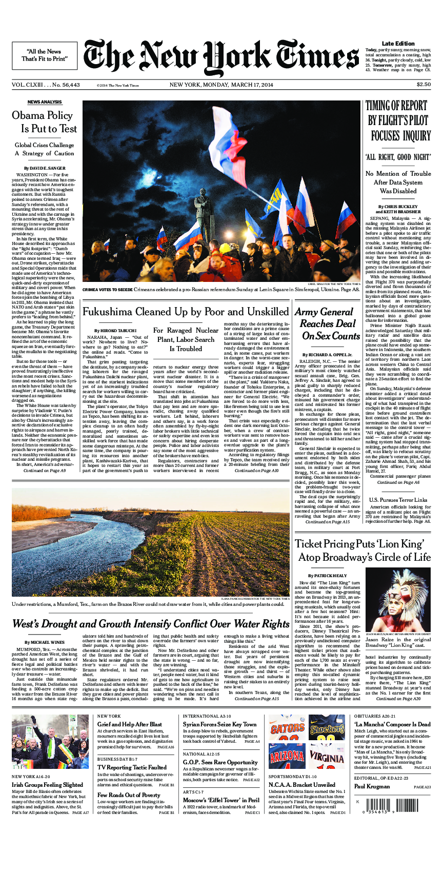 Prima-pagina-New-York-Times-del-2014-03-17